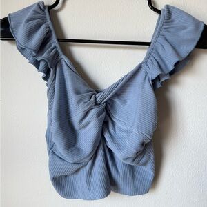 CIDER Women's Ruffled Blue Crop Top